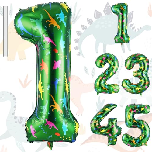 40-Inch Green Dinosaur Number 1 Balloon for Birthday Parties
