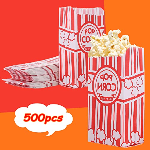 500Pcs Popcorn Bags Bulk with 1 Oz Capacity - Red & White Striped Disposable Snack Bags for Parties