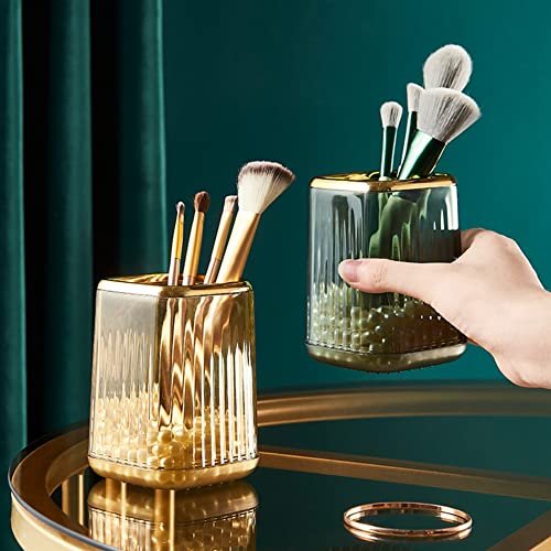 Lebenrich Square Green Makeup Brush Holder Organizer - Acrylic Vintage Design