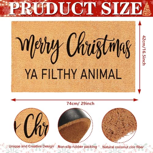 Christmas Doormat Natural Coir Welcome Rug with Funny 'Ya Filthy Animal' Quote 16.5 x 29 Inches