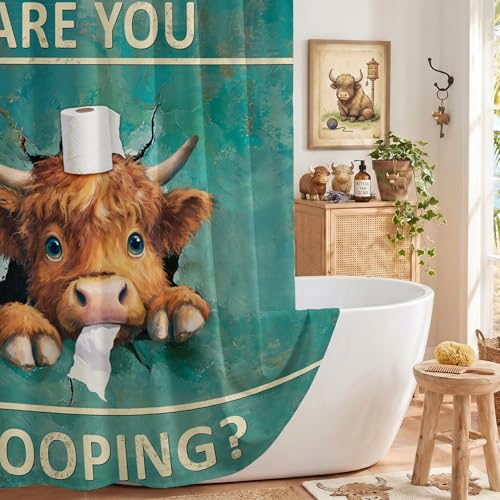 Funny Highland Cow Shower Curtain 72"x72" - Waterproof Farmhouse Decor
