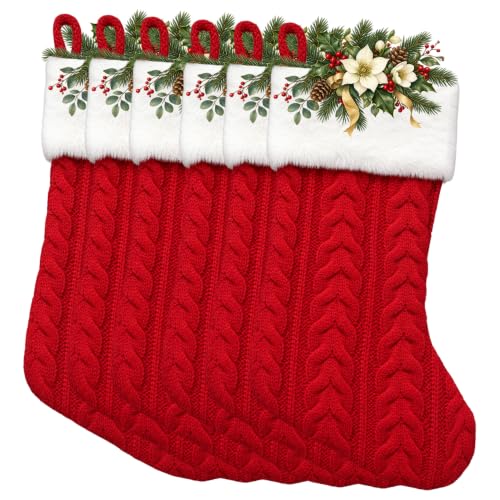 Red Knitted Christmas Stocking Set - White & Red Festive Holiday Decor
