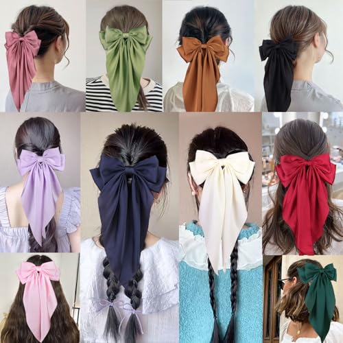 MRJ Silky Satin Hair Bows with Metal Clips 2 Pcs Large Hair Ribbons