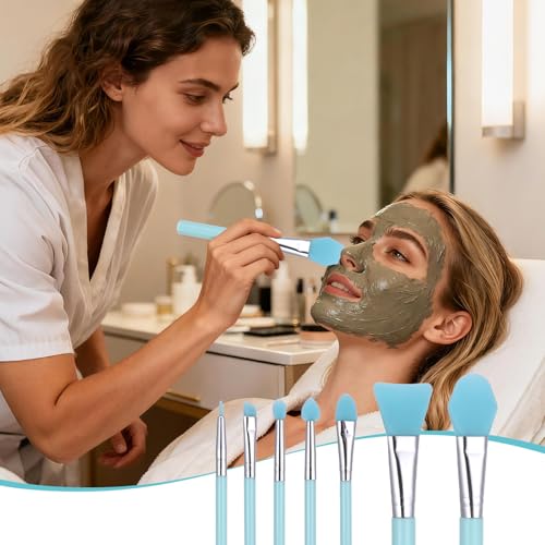 7-Piece Silicone Brush Applicator Kit for Skincare and Makeup in Blue