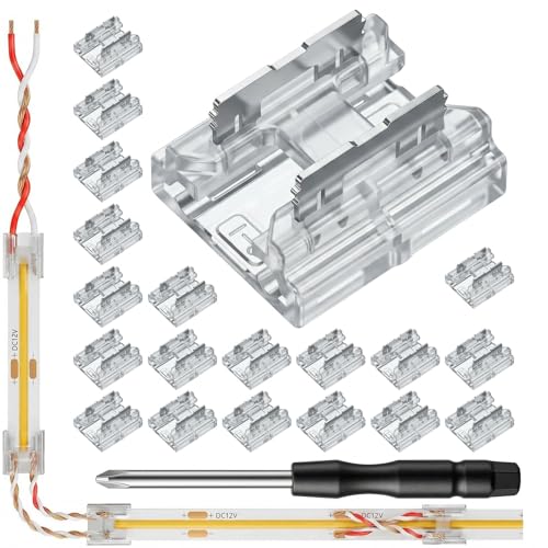 20 Pack COB LED Strip Connectors - 10mm 2 Pin Transparent Connectors