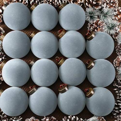 Liliful 15 Pcs Velvet Christmas Tree Ornaments Balls - Dusty Blue, 3.15 Inch