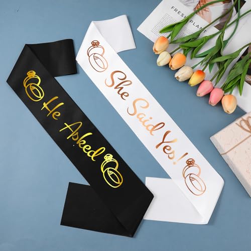 Bride & Groom Sash Set - Rose Gold & Gold Engagement Party Favors