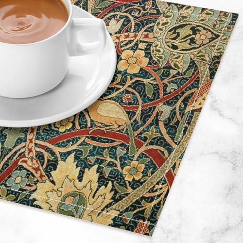 William Morris Floral Placemats Set of 6 - Cotton Table Mats for Dining & Holiday Decor - Variation 2