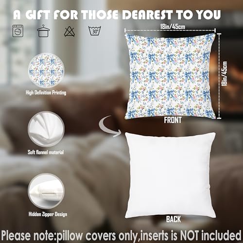 Coquette Blue Floral Pillow Covers 18x18 - Soft Flannel Decor