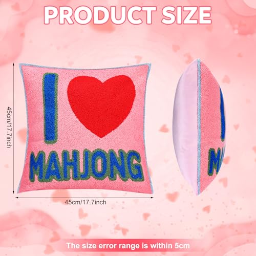 Pink Mahjong Style Throw Pillow - Towel Embroidered, 17.7''