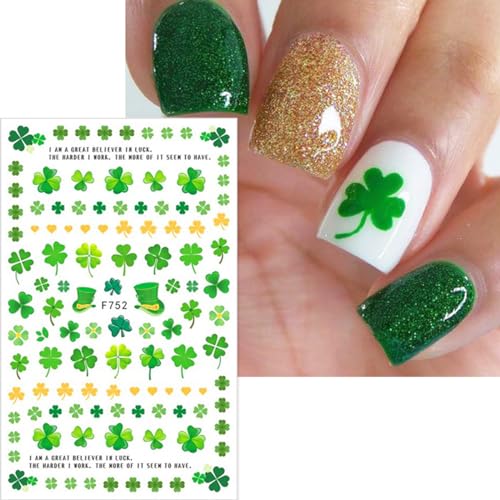 St. Patrick's Day 3D Nail Art Stickers - 8 Sheets Shamrock Green Clover Decals