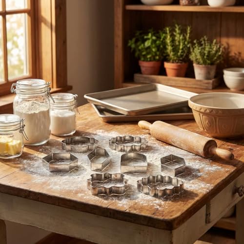 10Pcs Stainless Steel Cookie Cutter Set with Variety Shapes for Baking and Decorating