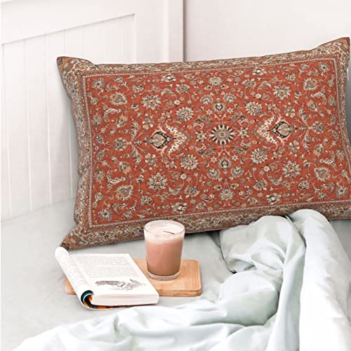 Terracotta Persian Carpet Lumbar Pillow Cover - 12x20 Inches