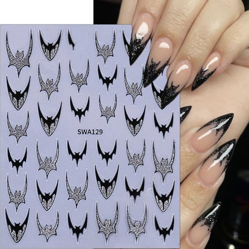 Embossed Halloween Nail Art Stickers 8 Sheets French Tip Bat Ghost Decals