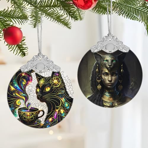 Black Cat Christmas Ornament Stained Glass Holiday Decor - Jocidea