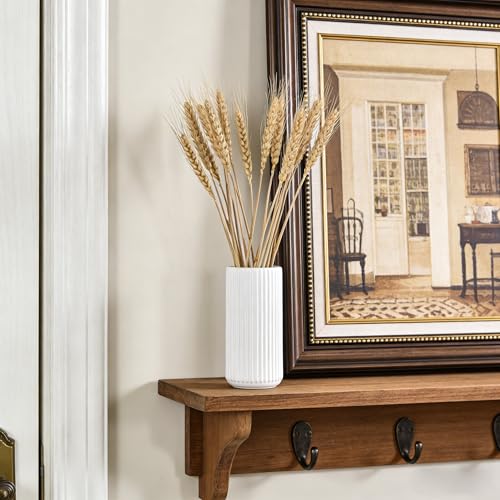 TIMEFOTO White Ceramic Flower Vase 6 Inch - Small Decorative Ribbed Centerpiece for Home & Office