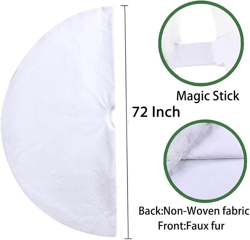 72 Inch White Faux Fur Christmas Tree Skirt - Large Holiday Decor