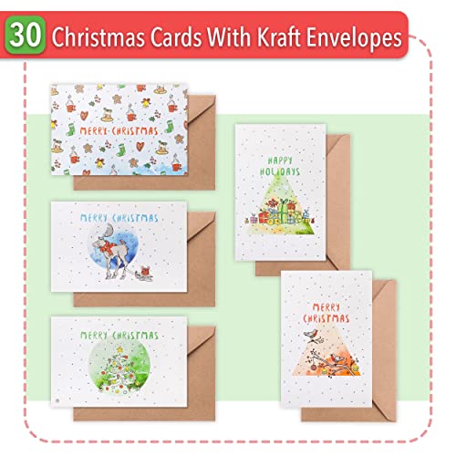 Christmas Greeting Cards Pack of 30 with Envelopes - Holiday & Seasonal Notes