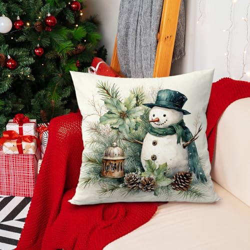 Geqtt Snowman-03 Flannel Throw Pillow Cover 18x18 Christmas Winter Decor