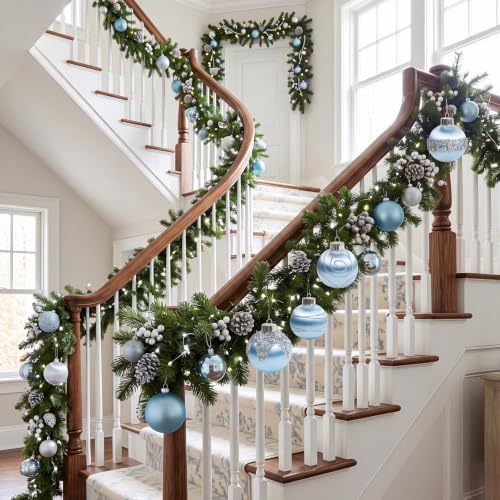 Light Blue Satin Christmas Balls Set - 9 Pcs 3.15 Inch Holiday Ornaments