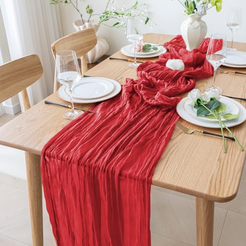 3 Pack Red Cheesecloth Table Runners 10FT Boho Sheer Rustic Decor