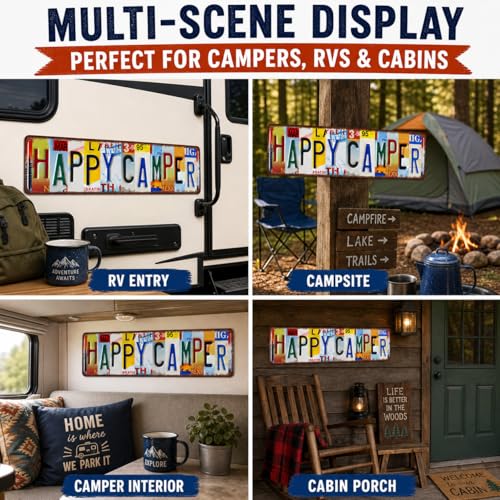 Happy Camper Vintage Tin Sign for RV Lovers | 16 x 4 Inches