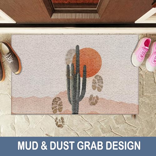 VIIJJUE Boho Western Cactus Desert Sun Door Mat – Indoor & Outdoor Non-Slip Welcome Rug 17x30 Inch