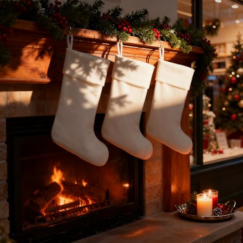 White Christmas Stockings 18 Inch Plush Holiday Decor for Xmas Gifts & Candies