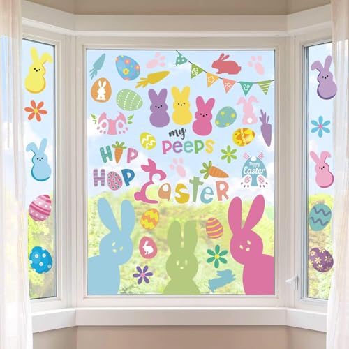 Easter Window Clings - 9 Sheets Bunny & Egg Stickers for Decor