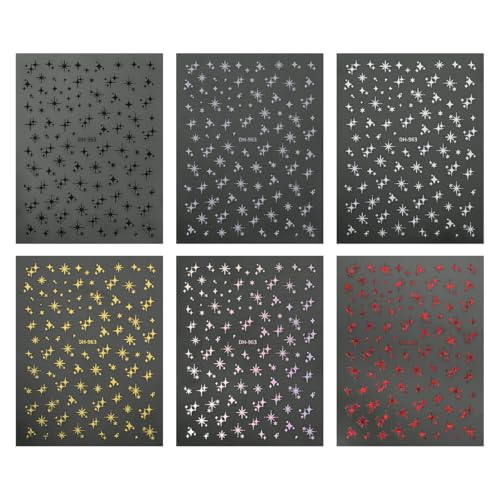 Glitter Star Nail Stickers 6-Sheet 3D Self-Adhesive Decals