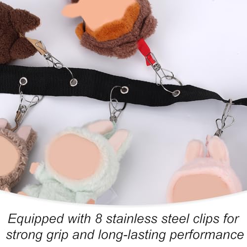 Plush Toy Hanging Display Strap with 8 Metal Clips - Black