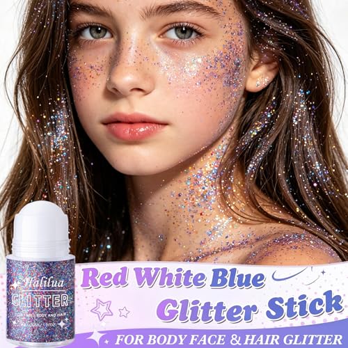 BliBling Red White and Blue Roll-On Body and Face Glitter Gel