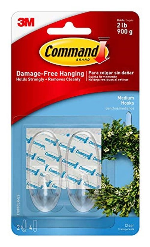 Command Clear Medium Hooks, 2-Hooks/Pack, 6-Packs, Organize Damage-Free