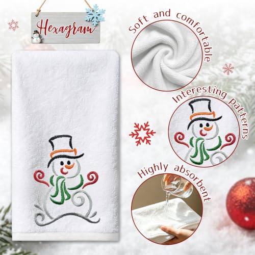 Christmas Hand Towels Set of 2 - Embroidered Snowman Design