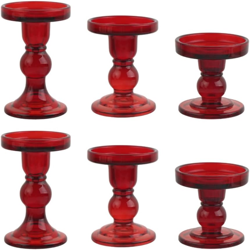 Regine Switzerland 6-Piece Red Glass Candlestick Set - Elegant Crystal Holders for Weddings & Decor