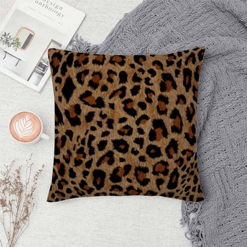 Leopard Print Throw Pillow Cover - 18x18 Inch Cotton Linen Cushion