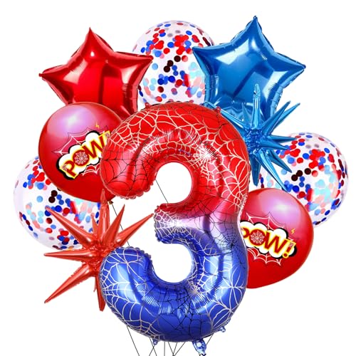 40 Inch Spider Theme Number 3 Foil Balloon Set for Kids