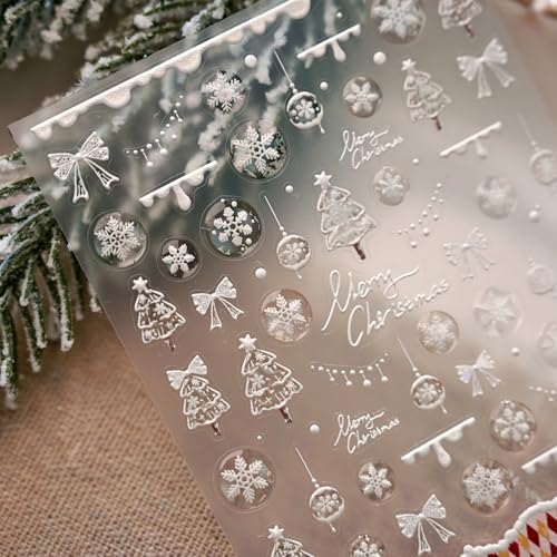 5D White Winter Snowflake Christmas Nail Stickers Self-Adhesive Decals