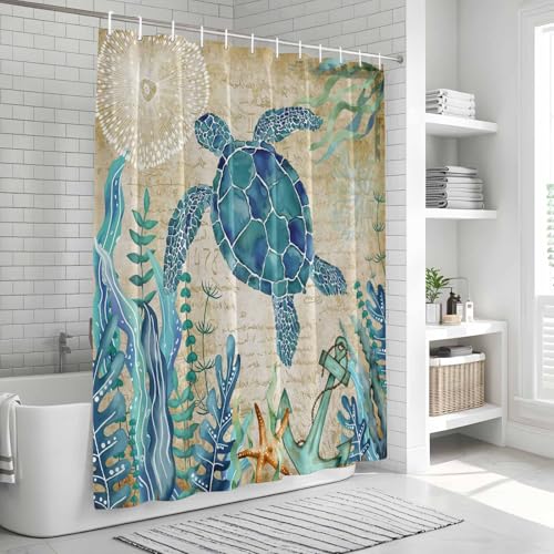 Waterproof Sea Turtle Shower Curtain 72x72 - Ocean Beach Decor