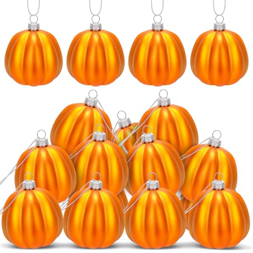 12 Orange Pumpkin Hanging Ornaments for Fall & Halloween Decor