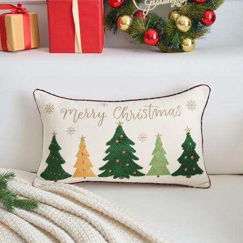 Christmas Tree Pillow Cover 12x20 Inches Merry Christmas Snowflakes Home Decor