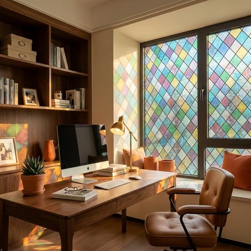 Colorful Geometric Stained Glass Window Film - 17.5" x 78.7"