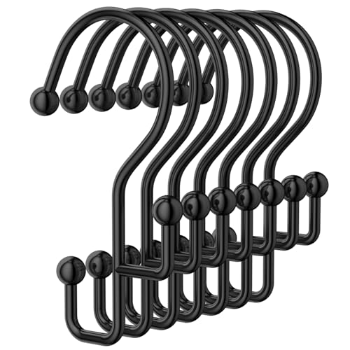Goowin Black Double Shower Curtain Hooks - Rust-Proof Metal Rings (12 Pcs)