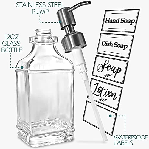 JASAI Antique Glass Soap Dispenser with Stainless Steel Pump