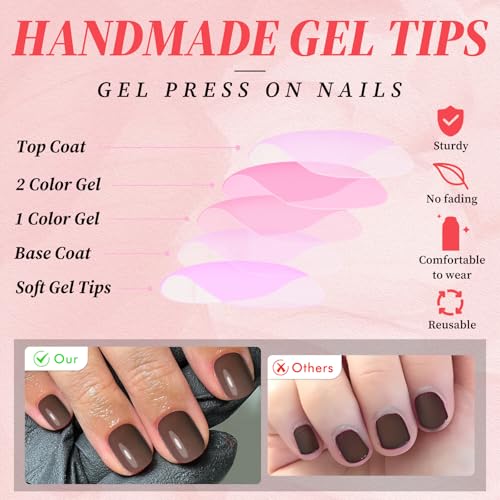 Bellelfin Short Square Press On Nails - 120Pcs Brown Acrylic False Nails Kit