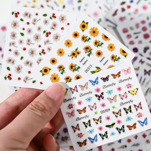 30 Sheets Flower Nail Stickers 3D Self-Adhesive Decals Manicure DIY