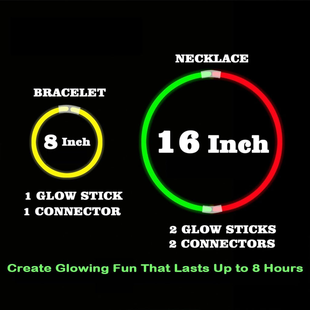 Skiennix Glow Sticks - 100PCS Bulk Party Pack | 8” Glow In The Dark Bracelets for Kids & Camping
