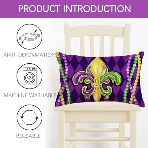 Mardi Gras Pillow Covers 12x20 in - Fleur De Lis Decorative Cushions