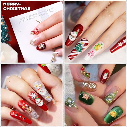 Christmas Nail Charms - 2 Boxes Red Green Metal Gems & Pearls