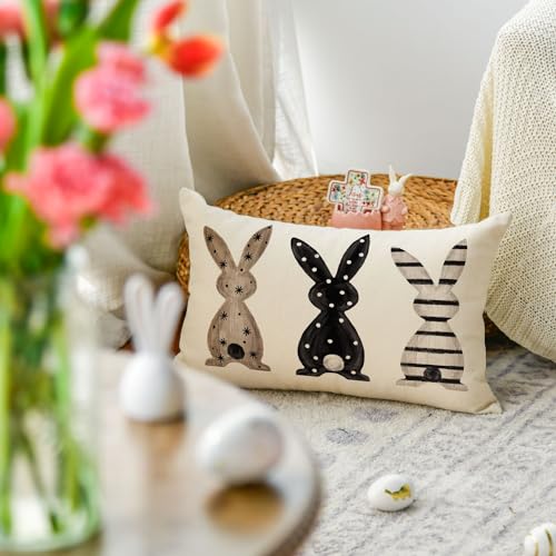 AVOIN Colorlife Easter Bunny Throw Pillow Cover, 20 x 12 Inch Black Case